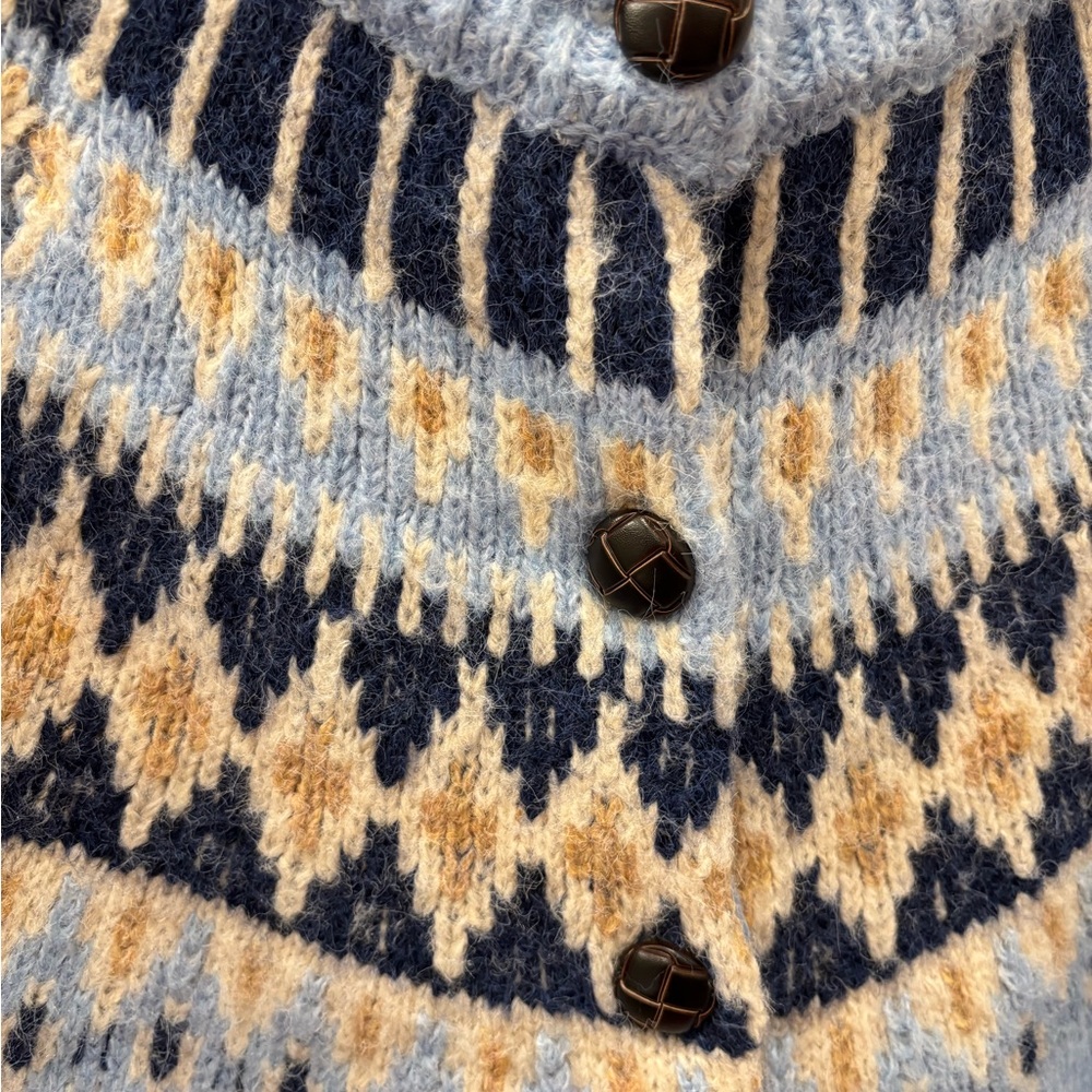 NWT Freshman 1996 Blue Fair Isle Nordic Patterned cardigan Sweater-S - Picture 3 of 7